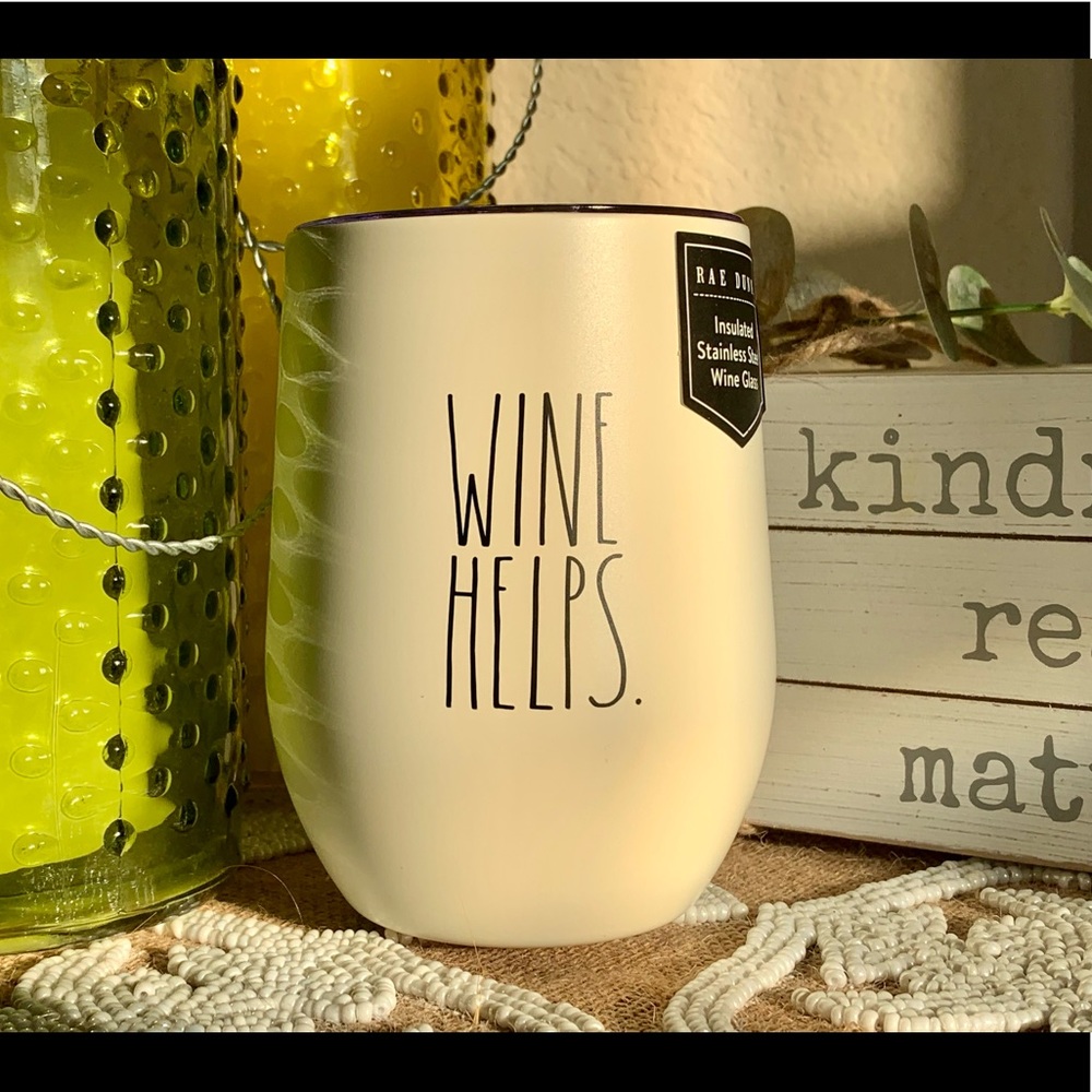 NWT Rae Dunn ‘Wine Helps’ Wine Glass
